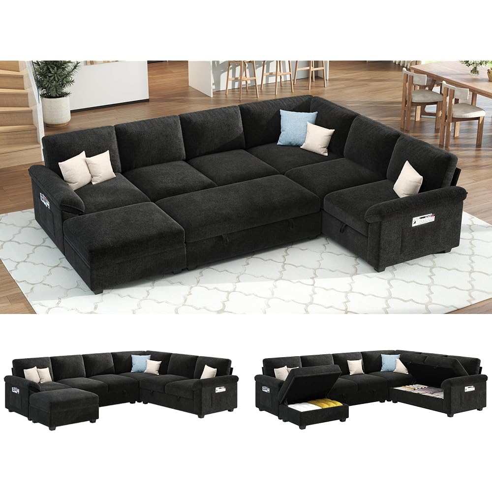 105" Sofa Bed, Sectional Sleeper Sofa, Pull Out Couch with Storage