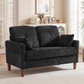 Vipbear 48" Loveseat Sofa,Modern Small Couches for Small Spaces,Black Chenille Love Seat Couch for Living Room,Bedroom,Apartment,Office,Deep Seat,Throw Pillow,Side Pockets,Square Armrest