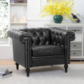 Chesterfield Sofa, Faux Leather Sofa Chair with Nailhead Trim & Square Arm, Mid Century Modern Armchair with Button Tufted Back & Removable Cushion, Comfy Reading Chair for Living Room, Office, Black