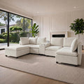 121" U-Shaped Sectional Sofa, Chenille Cloud Modular Couch, Beige White